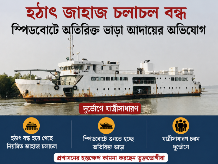 হঠাৎ জাহাজ চলাচল বন্ধ, স্পিডবোটে অতিরিক্ত ভাড়া আদায়ের অভিযোগ