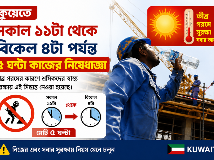 কুয়েতে ৫০ ডিগ্রি তাপমাত্রা! দিনে ৫ ঘণ্টা কাজ বন্ধ রাখতে নির্দেশ শ্রম মন্ত্রণালয়ের