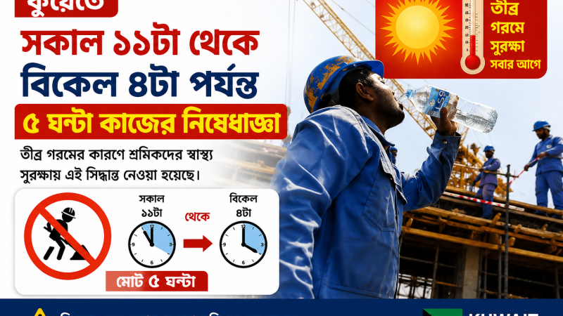 কুয়েতে ৫০ ডিগ্রি তাপমাত্রা! দিনে ৫ ঘণ্টা কাজ বন্ধ রাখতে নির্দেশ শ্রম মন্ত্রণালয়ের